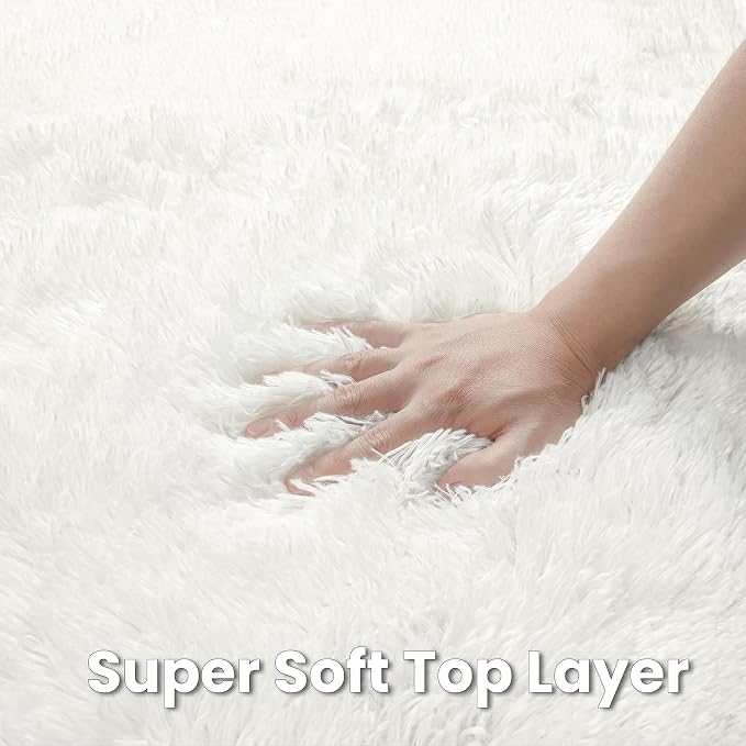 White Round Fluffy Rug 5ft, Soft Bedroom Circle Rugs Mats - Image 6