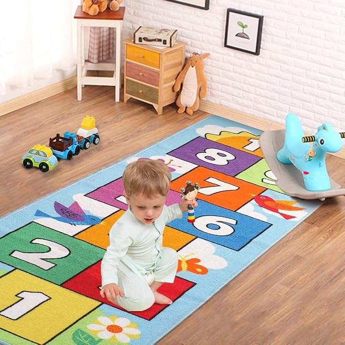 Hop and Count Hopscotch Rug, Kids Floor Play Area Rug Game Carpet Crawl Jump Mat - Image 4