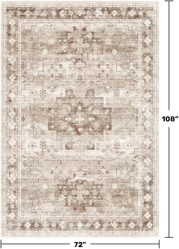 Washable Neutral Farmhouse Living Room Rug, 6x9 Area Rugs - Image 2