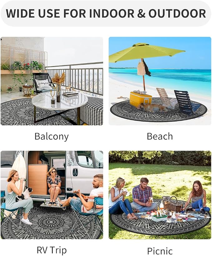 MontVoo Outdoor Rug Carpet Waterproof Round 8ft Outdoor Patio Rug Mat - Image 3