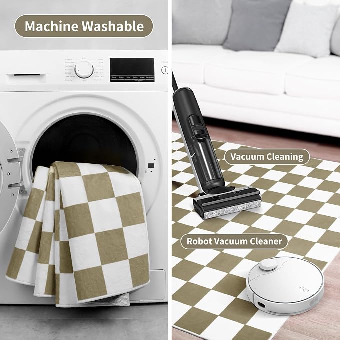 Terrug Beige and White Checkered Rug - Image 6