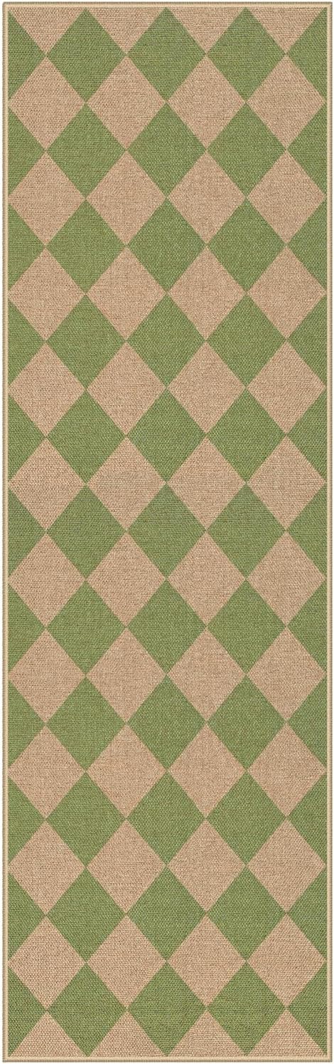 Lahome Colette Checkered Green Runner Rug, 2x8 Carpet Runners - Image 9