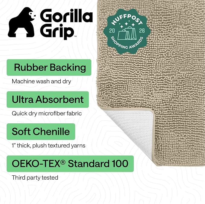 GORILLA GRIP Bath Rug Mat 44x26, Thick Soft Absorbent Chenille, Quick Dry - Image 2