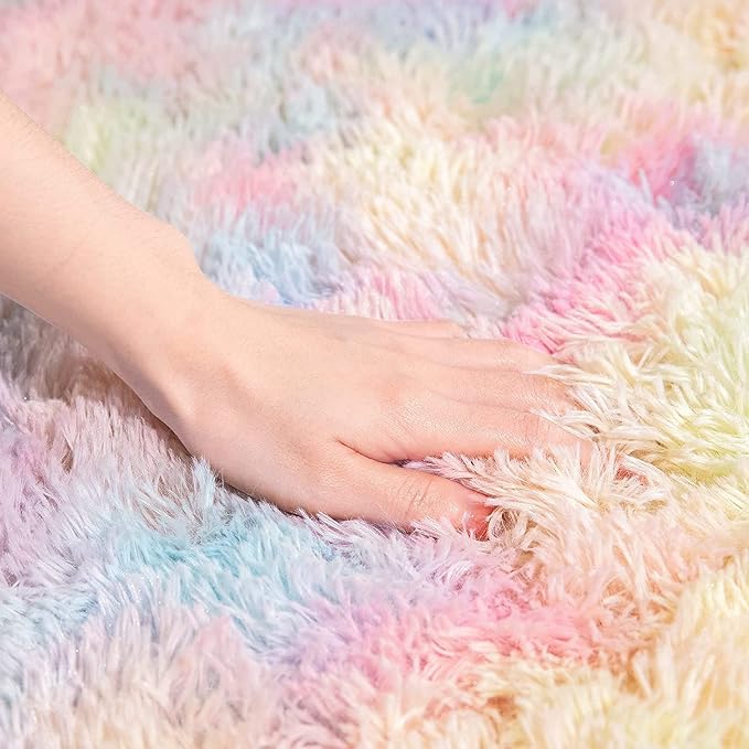 AROGAN Soft Rainbow Area Rugs for Girls Room 5x8 Feet, Fluffy Girls Bedroom Rugs - Image 3