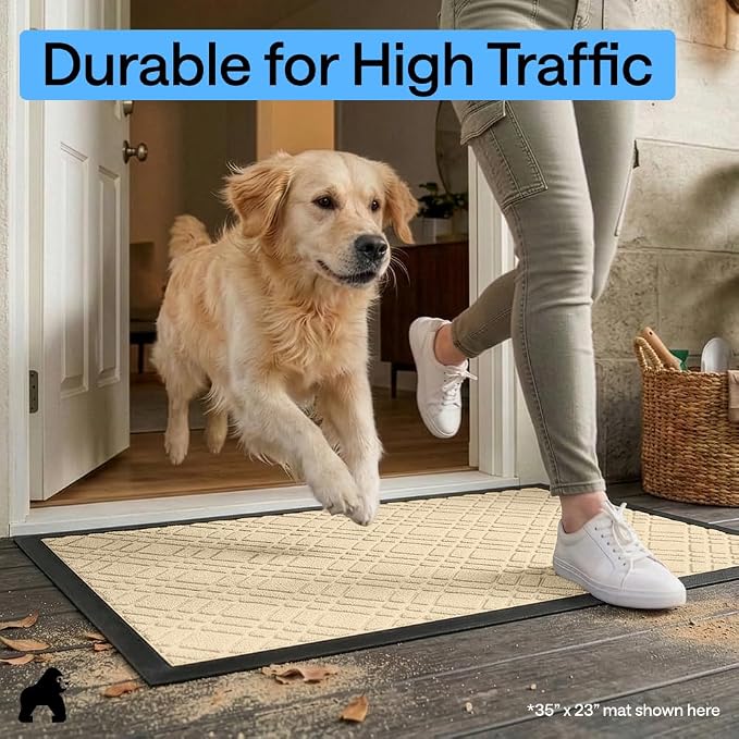 GORILLA GRIP 100% Waterproof All-Season WeatherMAX Doormat, US Designed Natural - Image 7