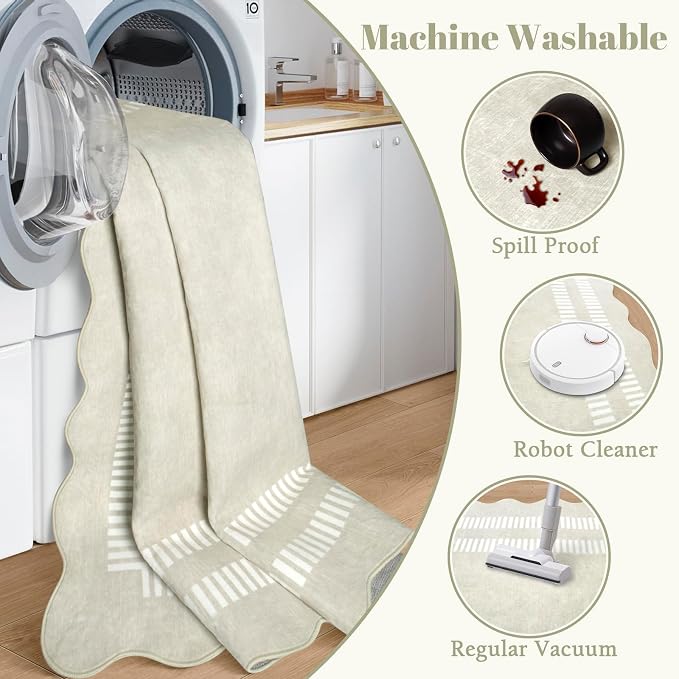 Washable Runner Rug 2.6x8 Kitchen Hallway Scalloped Rugs, Non Skid - Image 4