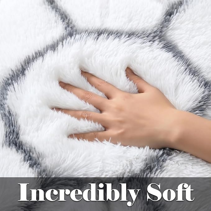 ONASAR 8x10 Area Rugs for Living Room, Fluffy White and Grey Rug for Bedroom - Image 2