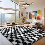 Checkered Rug for Living Room, 6x9 Black and White Area Rugs, Classic Checkered - Image 3