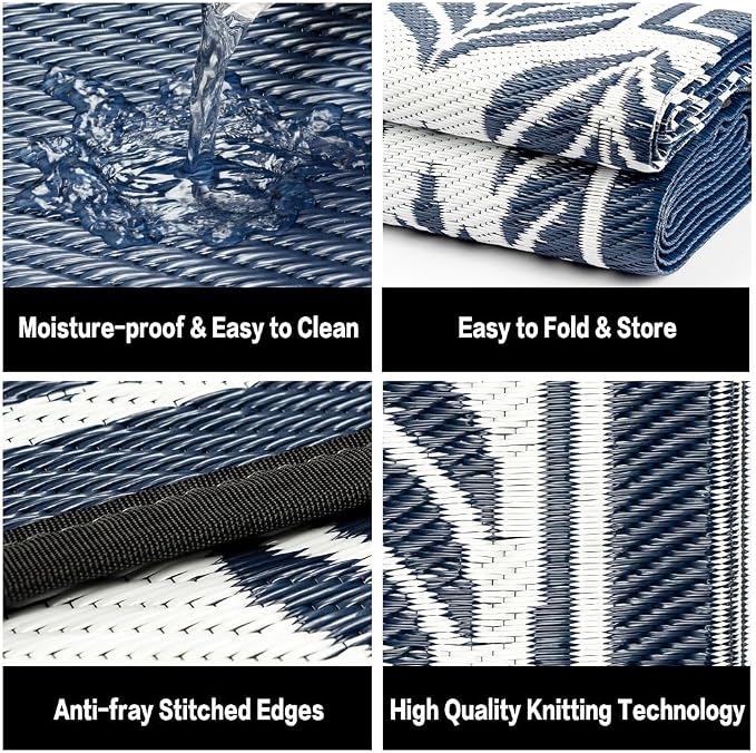 HUGEAR Outdoor Plastic Straw Rug, Waterproof Mat, Washable Large Floor Mat and - Image 6