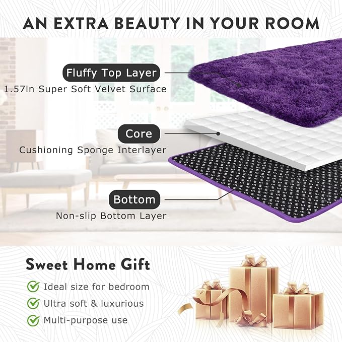 6x9 Purple Rug for Living Room, Soft Large Fluffy Shaggy Rugs for Bedroom - Image 6