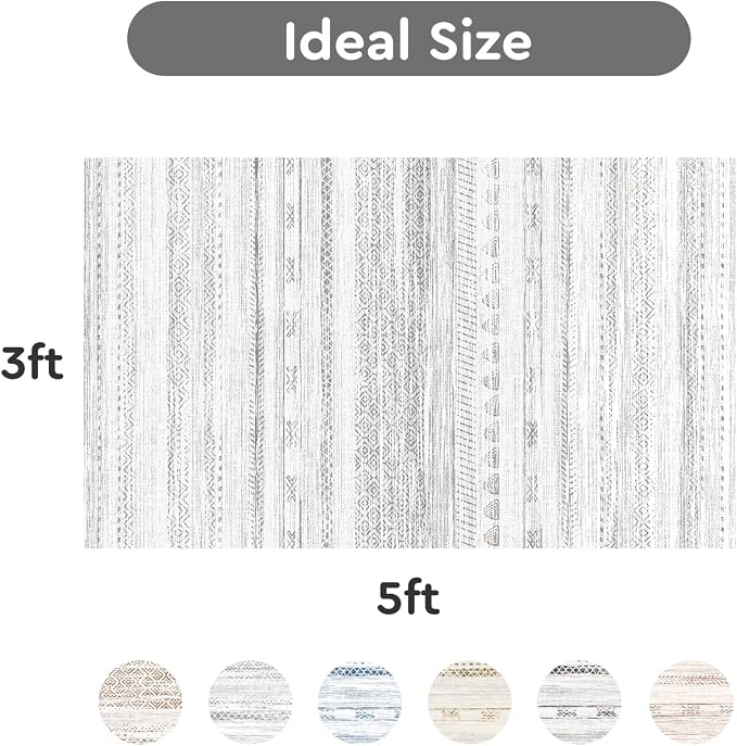 3x5 Area Rug Machine Washable Non Slip Rug Distressed Neutral Moroccan Boho Rug - Image 2