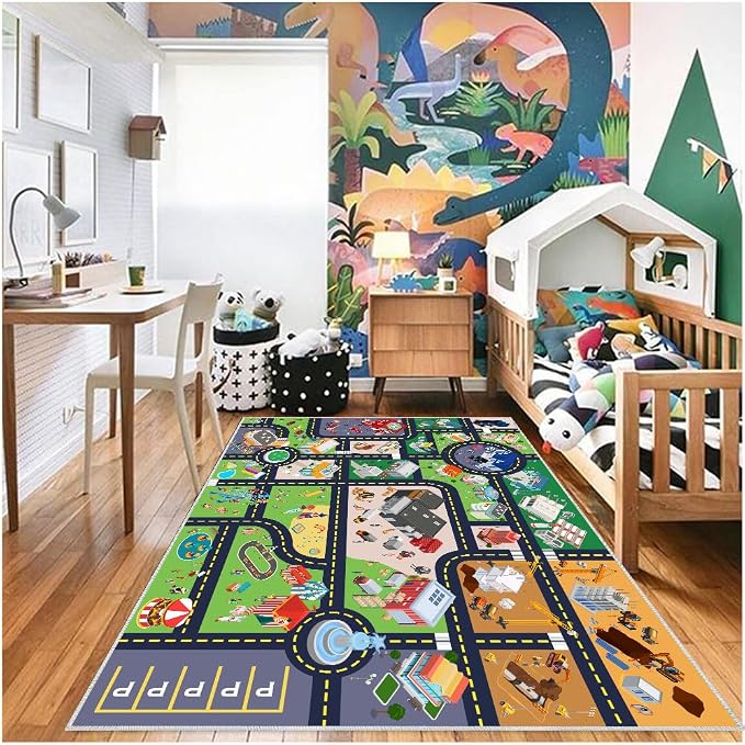 Kids Rug Playroom Car Play Mat City Life Road Rug - Image 5