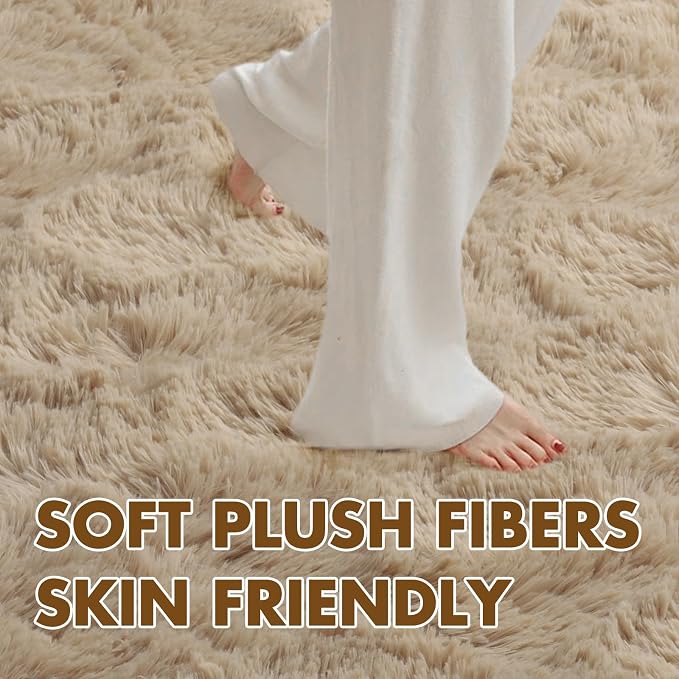 6x9 Ft Large Shag Beige Rugs for Living Room Bedroom, Ultra Soft Fluffy Furry - Image 4