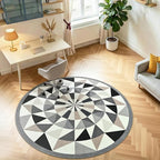 Terrug Grey and Beige Geometric Round Rug 5ft - Image 2