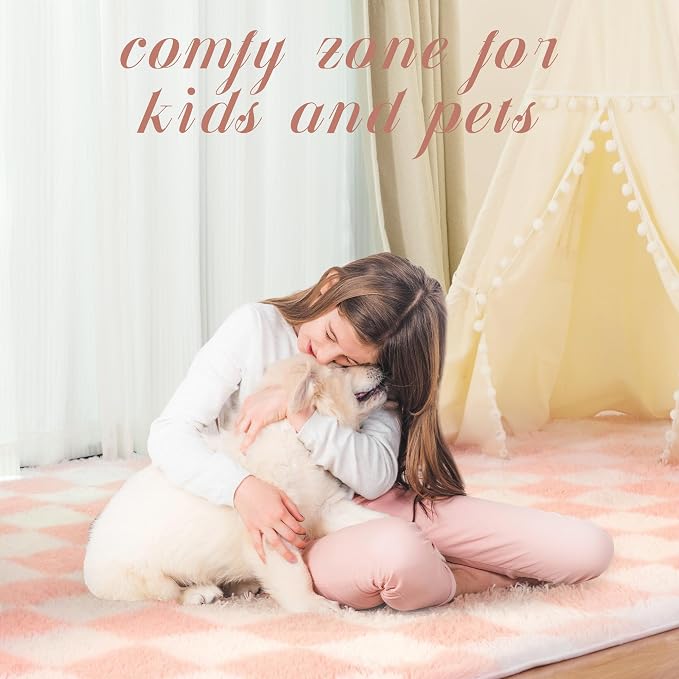 Super Soft Rug for Bedroom, 5x8 Ft Pink and White Area Rug Classic Checkered - Image 8