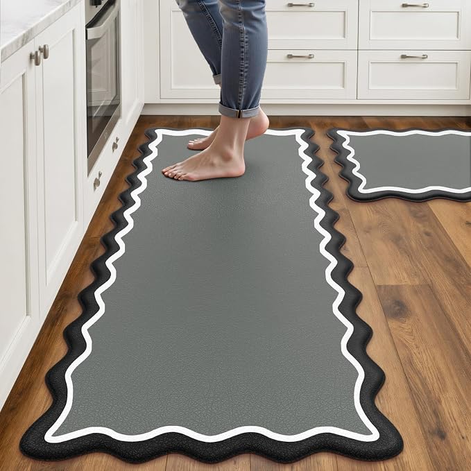 Arenarug Scalloped Black Gray Kitchen Mats Rugs Sets of 2 Cushioned Anti by ArenaRug