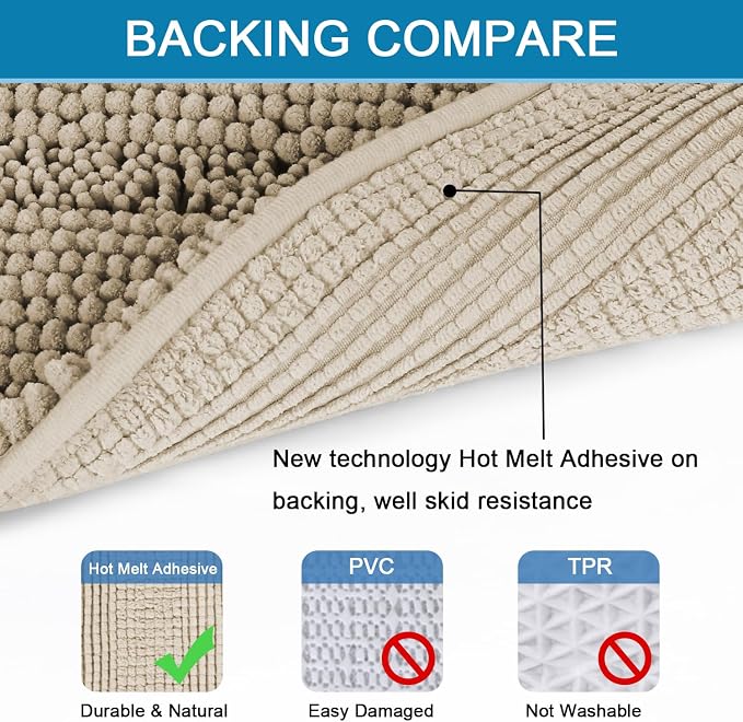 H.VERSAILTEX Bath Rugs for Bathroom Non Slip Bath Mats Thick Chenille Striped - Image 4