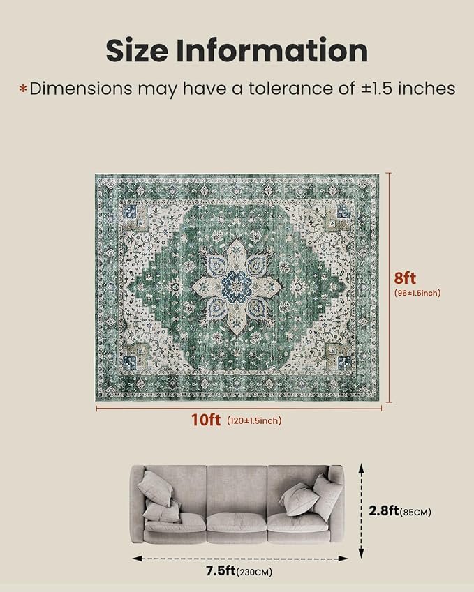 AMADA HOMEFURNISHING 8x10 Area Rug, Washable Low-Profile Large Area Rug - Image 2