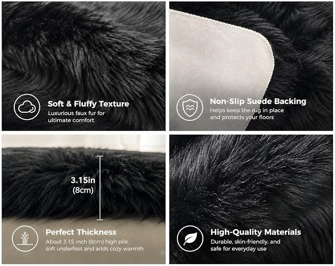 EasyJoy Faux Sheepskin Rug, Fluffy Faux Fur Rug, Ultra Soft Shag Area Rug - Image 5