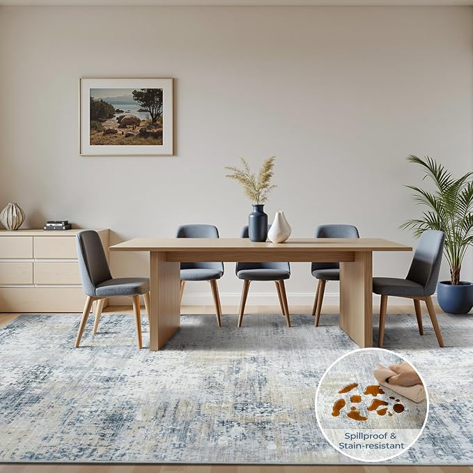 9x12 Abstract Rugs for Living Room, Non-Slip Machine Washable Carpet, Bedroom - Image 7