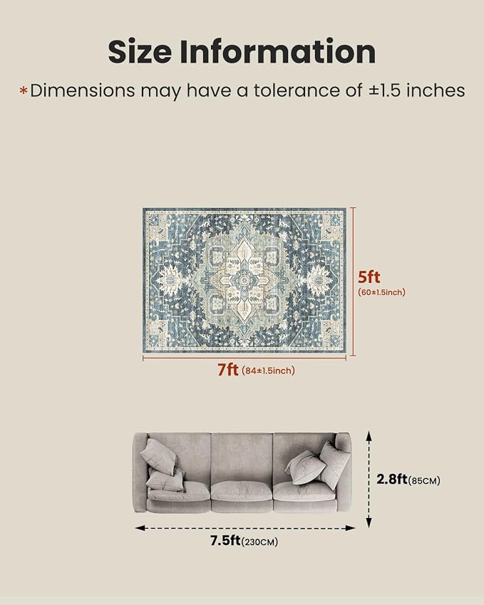 AMADA HOMEFURNISHING 5x7 Area Rugs, Washable Living Room Rug Low-Profile - Image 2