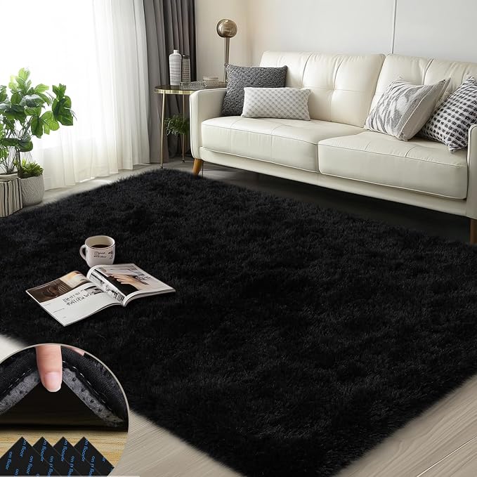 Mugorn Black Rugs for Bedroom, 3x5 Feet Fluffy Area Rugs for Living Room by MUGORN