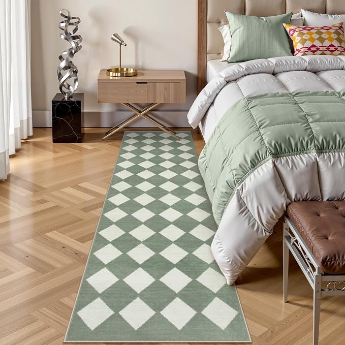 Lahome Zelie Checkered Washable 2x8 Green Runners - Image 8