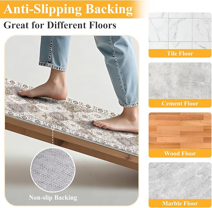 HEBE Washable Hallway Runner Rug 2'x 5' Non Slip Kitchen Rugs Runner, Low Pile - Image 3