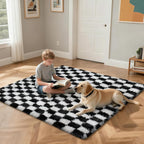 Checkered Rug for Living Room, 6x9 Black and White Area Rugs, Classic Checkered - Image 4