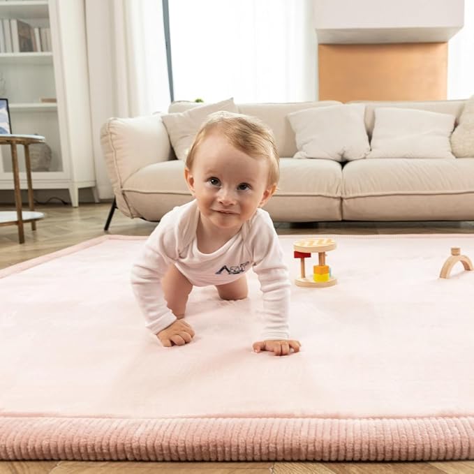 Stylish Coral Velvet Baby Play Mat 60" x 80" Pink – Soft 1" Thick High-Density - Image 8