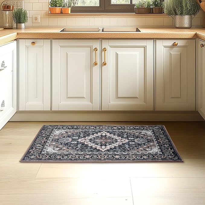 Lessymo 2 x 3 Entryway Rug, Machine Washable Area Rugs Boho Faux Wool Low Pile - Image 4