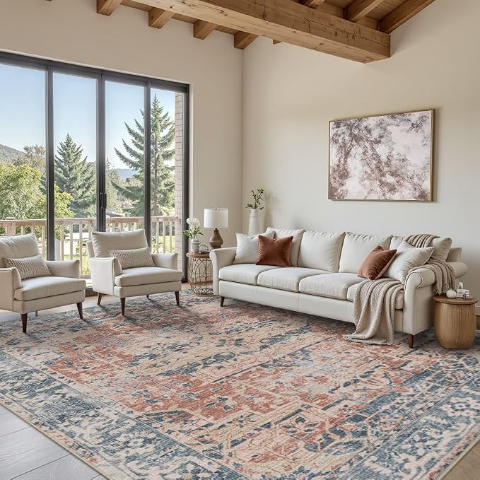 Rugxara 8x10 Area Rugs for Living Room Bedroom, Large Washable Rug, Coral - Image 5