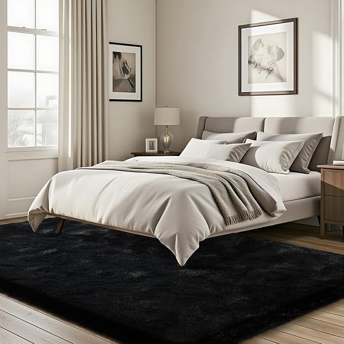 ISEAU Black Rug Super Soft Shaggy 4x6 Feet Rugs - Image 3