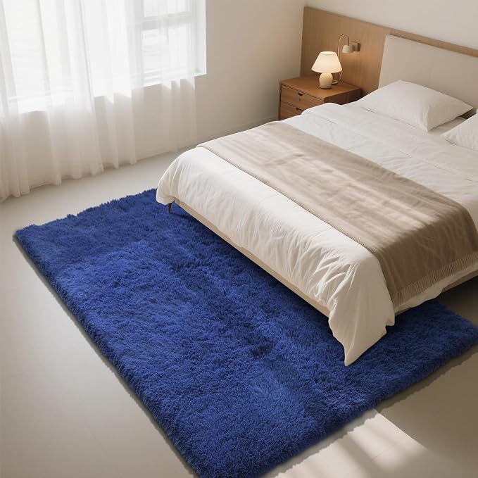 Blue Fluffy Rug Shag Area Rug, 5x8 Area Rugs - Image 3
