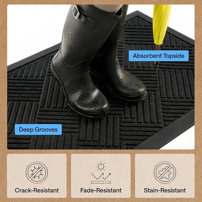 GORILLA GRIP 100% Waterproof All-Season WeatherMAX Doormat US Designed Natural - Image 5