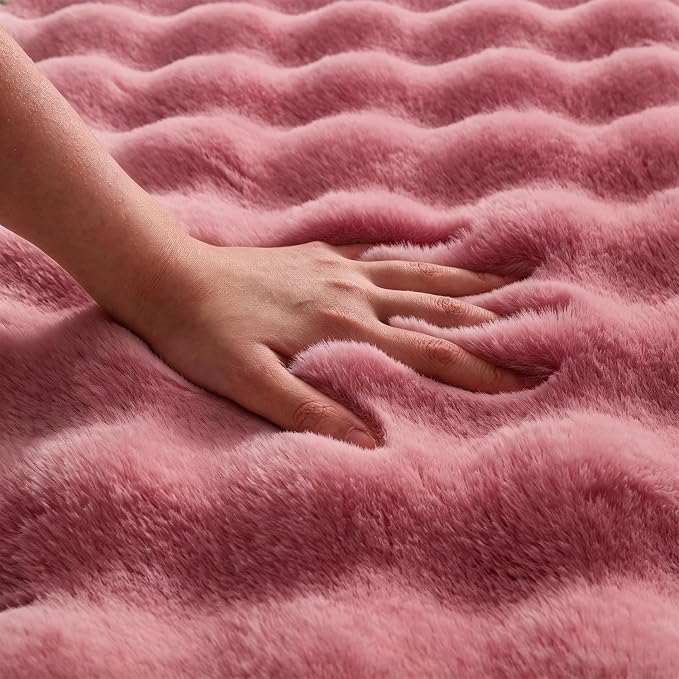Dusty Rose Rabbit Plush Rug 2'x6', Fluffy Shaggy Area Rug - Image 5