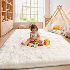 Cream White Plush Rug for Living Room Fuzzy Carpet for Bedroom Dorm, Non-Slip - Image 5