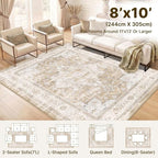 8x10 Area Rug for Living Room-Vintage Farmhouse Boho Floral Neutral Washable - Image 5