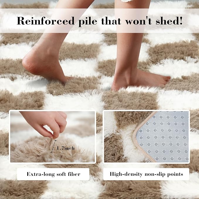 Checkered Rug for Bedroom, 2x6 Beige and White Area Rugs, Classic Checkered - Image 6