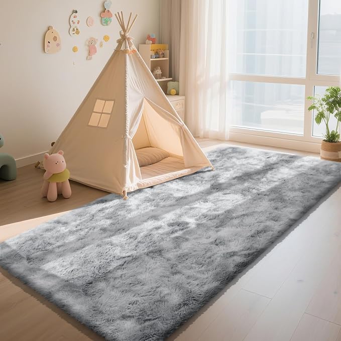Soft Runner Rugs for Bedroom, Mottling Grey 3x7 Area Rugs Fluffy Rug Shag Area - Image 4
