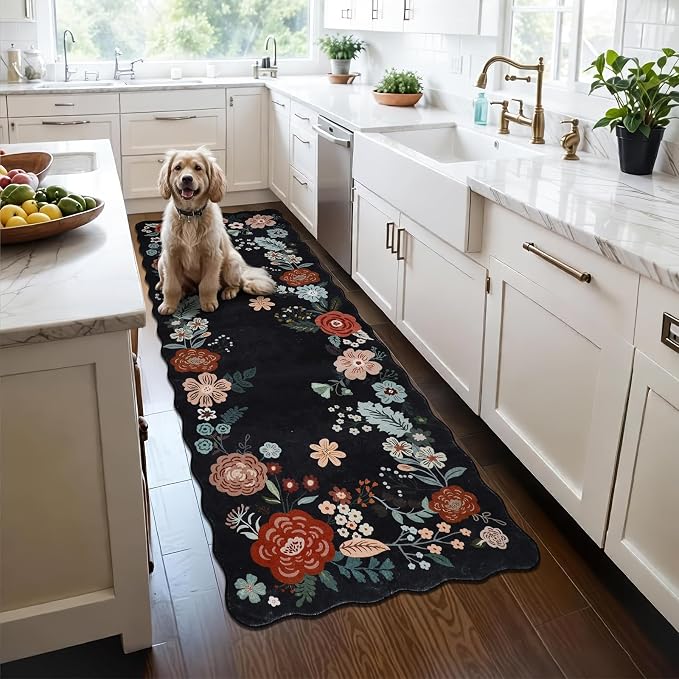 Kitchen Runner Rug, 3x6 Boho Floral Runners by Homcomoda