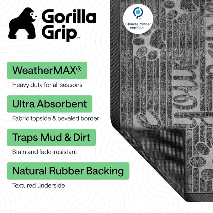 GORILLA GRIP 100% Waterproof All-Season WeatherMAX Doormat US Designed Natural - Image 3