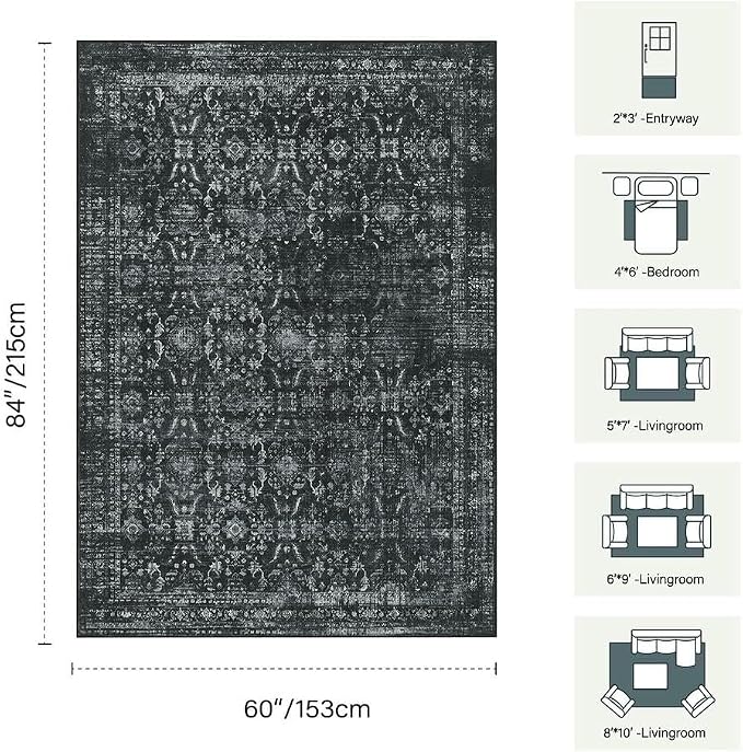 Rugxara 5x7 Area Rugs for Living Room Bedroom, Washable Rug, Non Slip & Low - Image 2