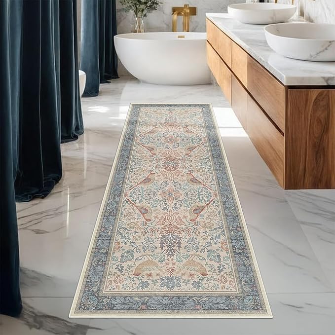 Hazo Haus Natural Red Blue 2'6"x8' Hallway Runner Rug, Boho Kitchen Floor Mat - Image 6
