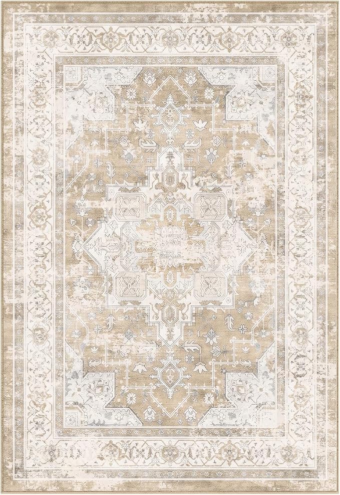 4x6 Area Rug for Living Room-Vintage Farmhouse Boho Floral Neutral Washable - Image 6