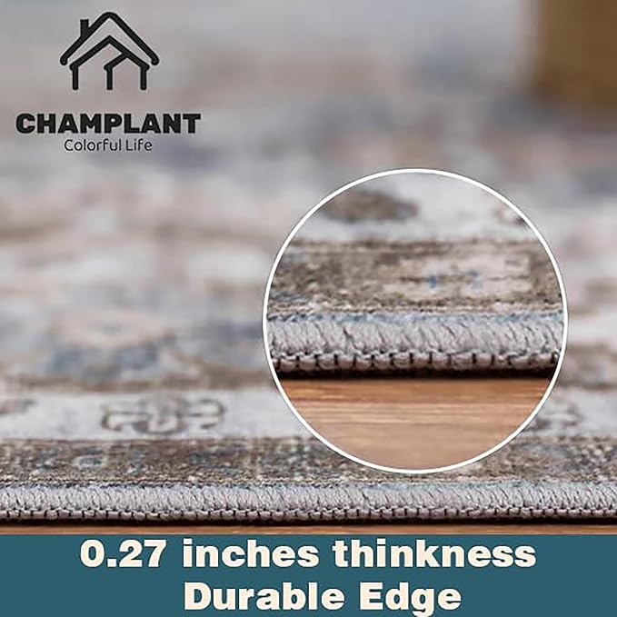 CHAMPLANT Washable Area Rug 8'x10' Floral Green Retro Boho Design Non-Shedding - Image 3