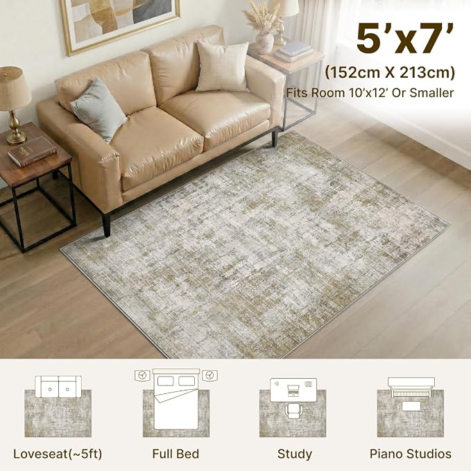 5x7 Area Rugs Washable Living Room Rug-No Slip Soft Carpets Modern Abstract - Image 2