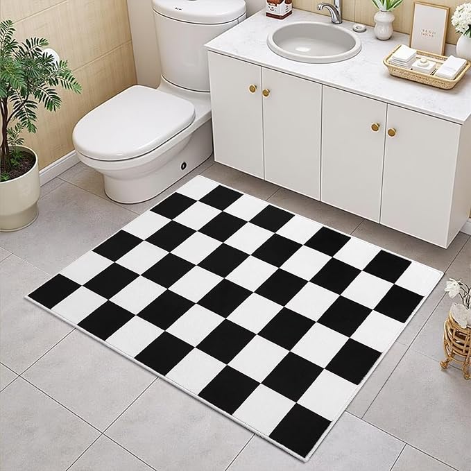 Terrug Black and White Checkered Rug - Image 4