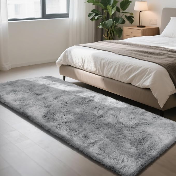 Soft Runner Rugs for Bedroom, Mottling Grey 3x7 Area Rugs Fluffy Rug Shag Area by Yongyangjuxi