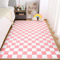 Terrug Pink and White Checkered Rug by TerrugHomeDecor